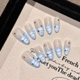 10pcs Handmade Press On Nails Crocodile Print French Style False Nail Patches Full Cover Wearable Almond Fake Nails For Women