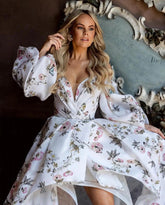 NumberSea NumberSea Blumendruck A-Linie Hochzeitskleid Spitzenapplikationen 2025 Luxus Braut Boho Strand Hochzeitskleider Rückenfrei