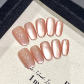 10pcs Handmade Press On Nails Glossy Nude Color Flash Cat's Eye False Nail Tips Full Cover Ballerina Wearable Fake Nail Patches