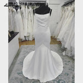 Vestido de novia NumberSea de satén para boda 2025, sexy, para playa, sin espalda, para novia civil