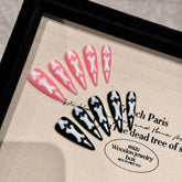 10pcs Halloween Theme Press On Nails Gradient Cat Claw Bone Handmade Fake Nails Pink And Black Long Stiletto False Nail Patches