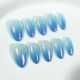 10pcs Solid Color Handmade Press On Nails Gadient Aurora Blue Short Almond False Nails Ins Simple Summer Fresh Fake Nail Patch