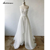 Vestidos de novia NumberSea con tirantes finos, corte A, apliques de encaje, espalda descubierta, para playa