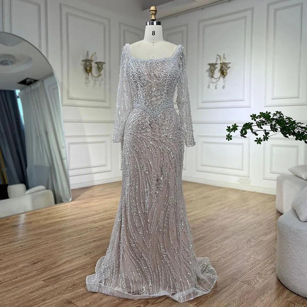 dubai party dresses NumberSea-Serene Hill Muslim White Nude Elegant Mermaid Luxury Evening Gowns Pearls Beaded For Women Wedding LA72266A Made To Measure Prom Dresses Us Gubotare Toddler Dress Toddler Size:Size 16 wird Ihren Stil aufwerten