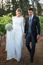 Vestido de novia sencillo y modesto de NumberSea, con mangas largas y corte tubo, vestido de novia campestre, MW515