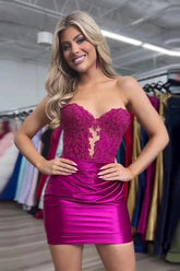Sparkly Strapless Beaded Appliques Fuchsia Homecoming Dress