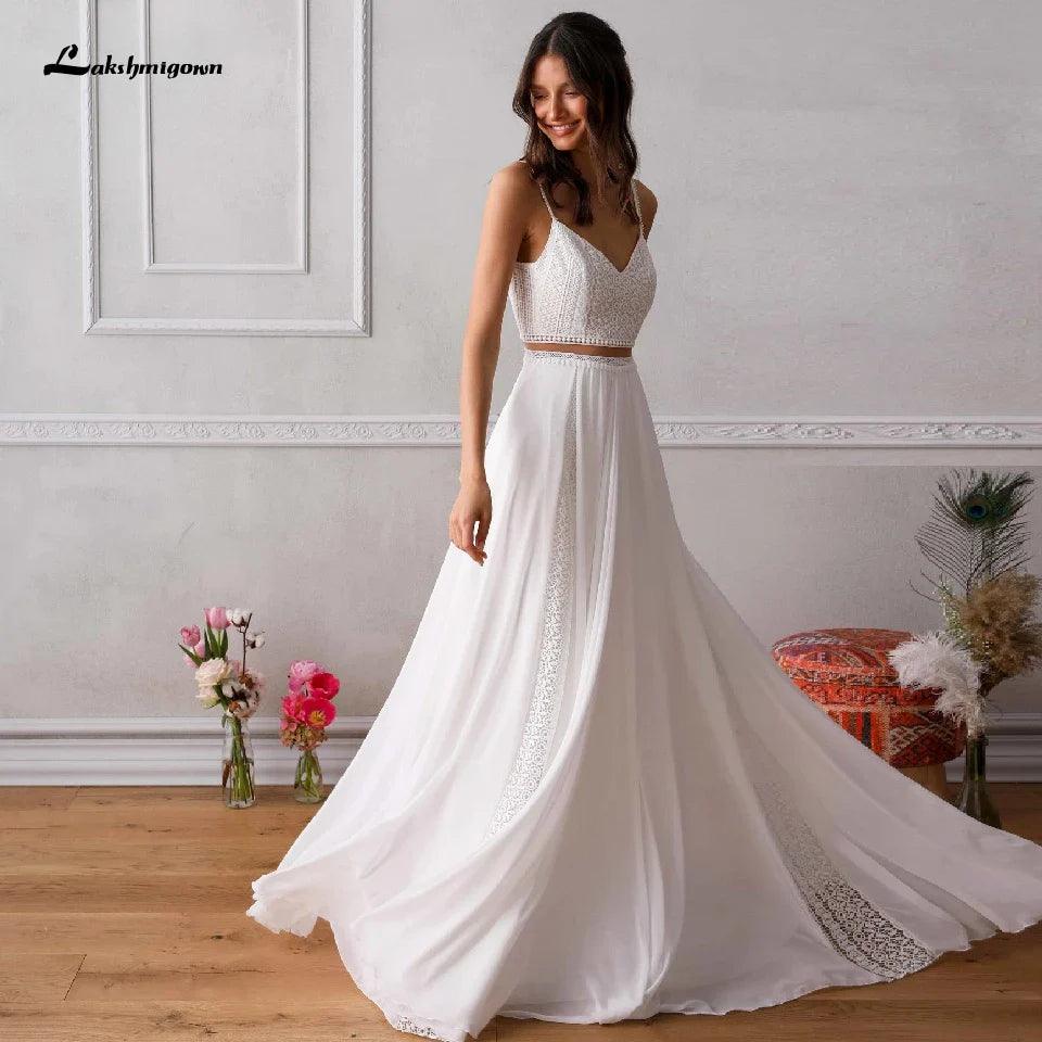 NumberSea-NumberSea Vestidos Two Piece Wedding Dress for Chic Boho Bridal Reception Wedding Party Gowns 2020 Trouwjurk Lace Beach Wedding Dresses