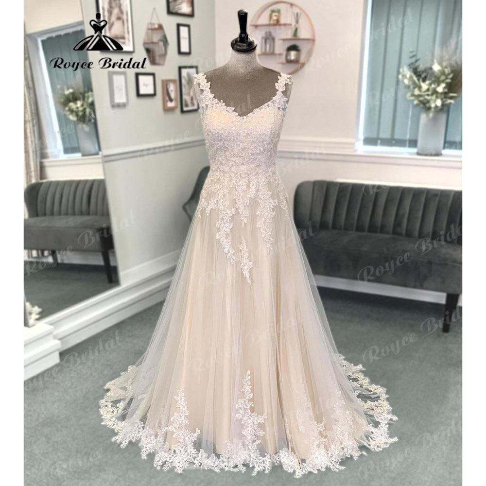 NumberSea-Vinatge Lace Appliques A Line V Neck Wedding Dress for Women 2024 Backless Lace Up Back Bridal Gown Sweep Train abito da sposa NumberSea-Vinatge Lace Appliques A Line V Neck Wedding Dress for Women 2024 Backless Lace Up Back Bridal Gown Sweep Train abito da sposa