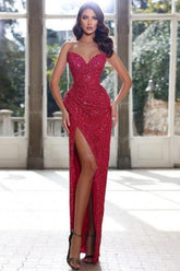 Wine Red Simple Sweetheart Column Prom Dress with Split