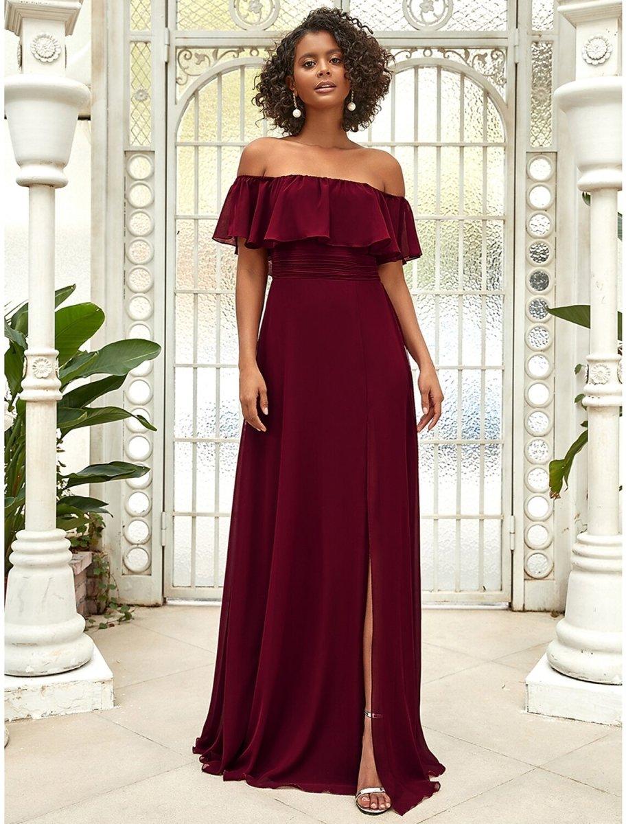 NumberSea-A-Line Bridesmaid Dress Off Shoulder Sleeveless Elegant Floor Length Chiffon with Ruffles / Draping / Solid Color US 6 / UK 10 / EU 36 NumberSea-A-Line Bridesmaid Dress Off Shoulder Sleeveless Elegant Floor Length Chiffon with Ruffles / Draping / Solid Color US 6 / UK 10 / EU 36