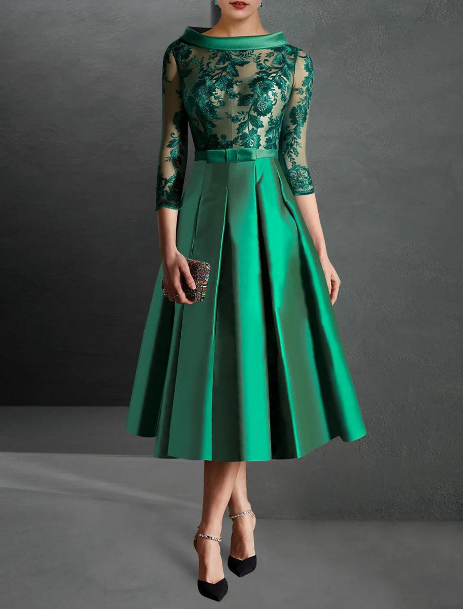 NumberSea-A-Line Cocktail Dress Christmas Red Green Dresses Formal Kentucky Derby Tea Length 3/4 Length Sleeve Jewel Neck Fall Wedding Guest Satin NumberSea-A-Line Cocktail Dress Christmas Red Green Dresses Formal Kentucky Derby Tea Length 3/4 Length Sleeve Jewel Neck Fall Wedding Guest Satin