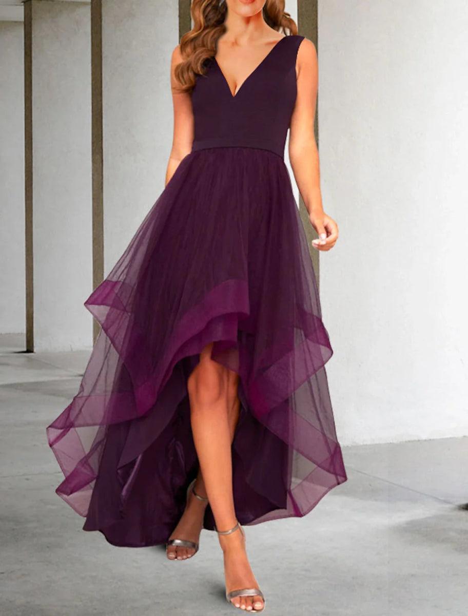 A-Line Cocktail Dresses Elegant Dress Kentucky Derby Semi Formal Tea Length Sleeveless V Neck Fall Wedding Guest Organza with Ruched, Purple A-Line Cocktail Dresses Elegant Dress Kentucky Derby Semi Formal Tea Length Sleeveless V Neck Fall Wedding Guest Organza with Ruched, Purple
