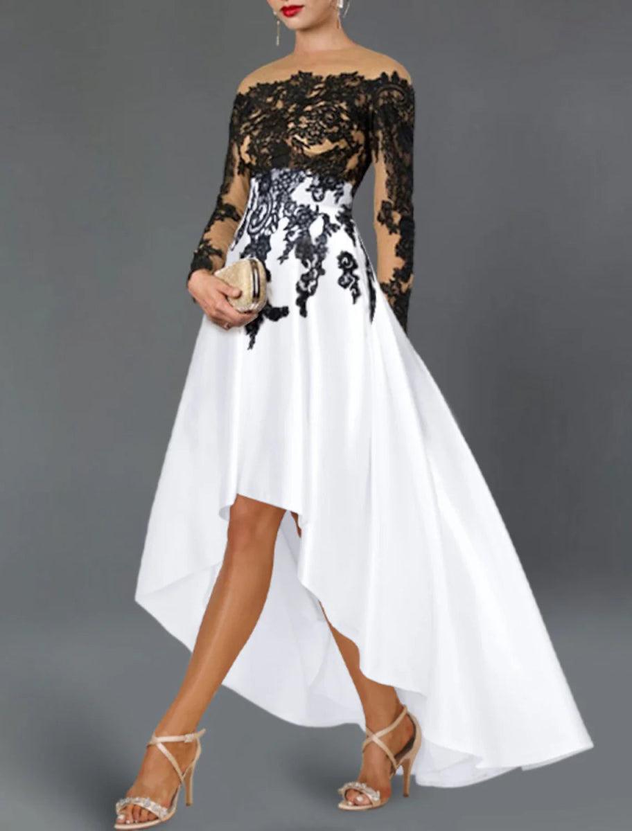 NumberSea-A-Line Cocktail Dresses Elegant Dress Wedding Party Semi Formal Asymmetrical Long Sleeve Off Shoulder Fall Wedding Guest Satin with Beading NumberSea-A-Line Cocktail Dresses Elegant Dress Wedding Party Semi Formal Asymmetrical Long Sleeve Off Shoulder Fall Wedding Guest Satin with Beading