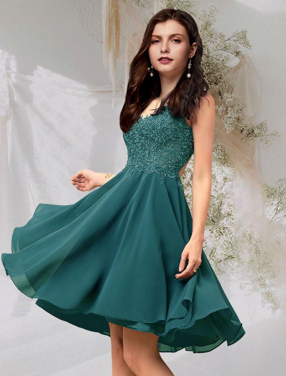 NumberSea-A-Line Cocktail Dresses Flirty Dress Homecoming Short / Mini Sleeveless V Neck Chiffon Backless with Beading Lace Insert NumberSea-A-Line Cocktail Dresses Flirty Dress Homecoming Short / Mini Sleeveless V Neck Chiffon Backless with Beading Lace Insert