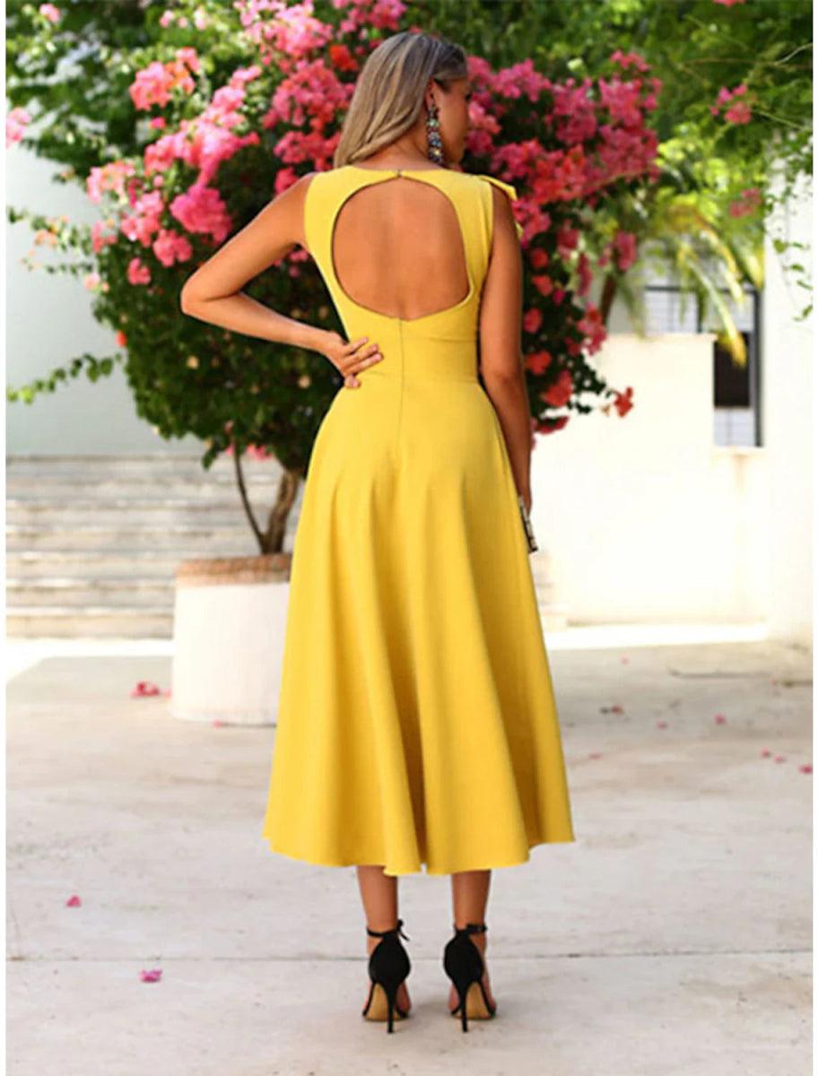 NumberSea-A-Line Cocktail Dresses Minimalist Dress Homecoming Wedding Guest Ankle Length Sleeveless Jewel Neck Fall Wedding Guest Stretch Fabric with