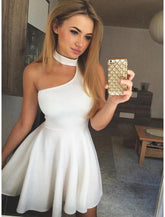 NumberSea - A - Line Cocktail Dresses Minimalist Dress Party Wear Cocktail Party Short / Mini Sleeveless Halter Neck Stretch Fabric with Pleats