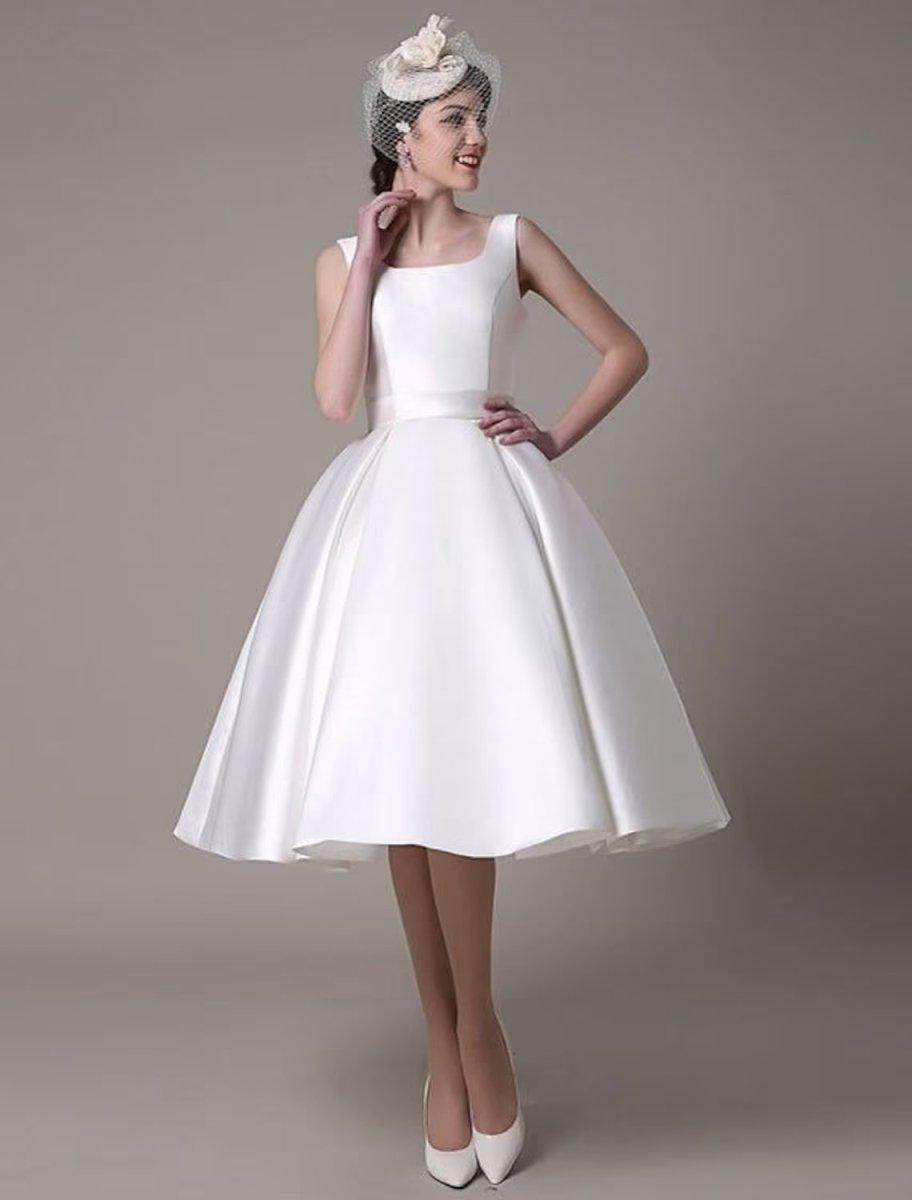 NumberSea-A-Line Cocktail Dresses Party Dress Wedding Guest Knee Length Sleeveless Square Neck Satin with Pleats