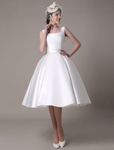 NumberSea - A - Line Cocktail Dresses Party Dress Wedding Guest Knee Length Sleeveless Square Neck Satin with Pleats