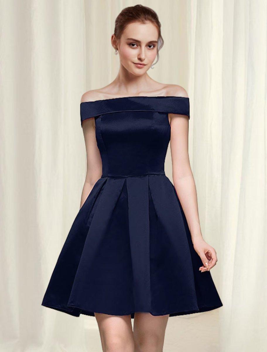 NumberSea-A-Line Cocktail Dresses Reformation Amante Dress Homecoming Short / Mini Sleeveless Off Shoulder Satin with Sleek