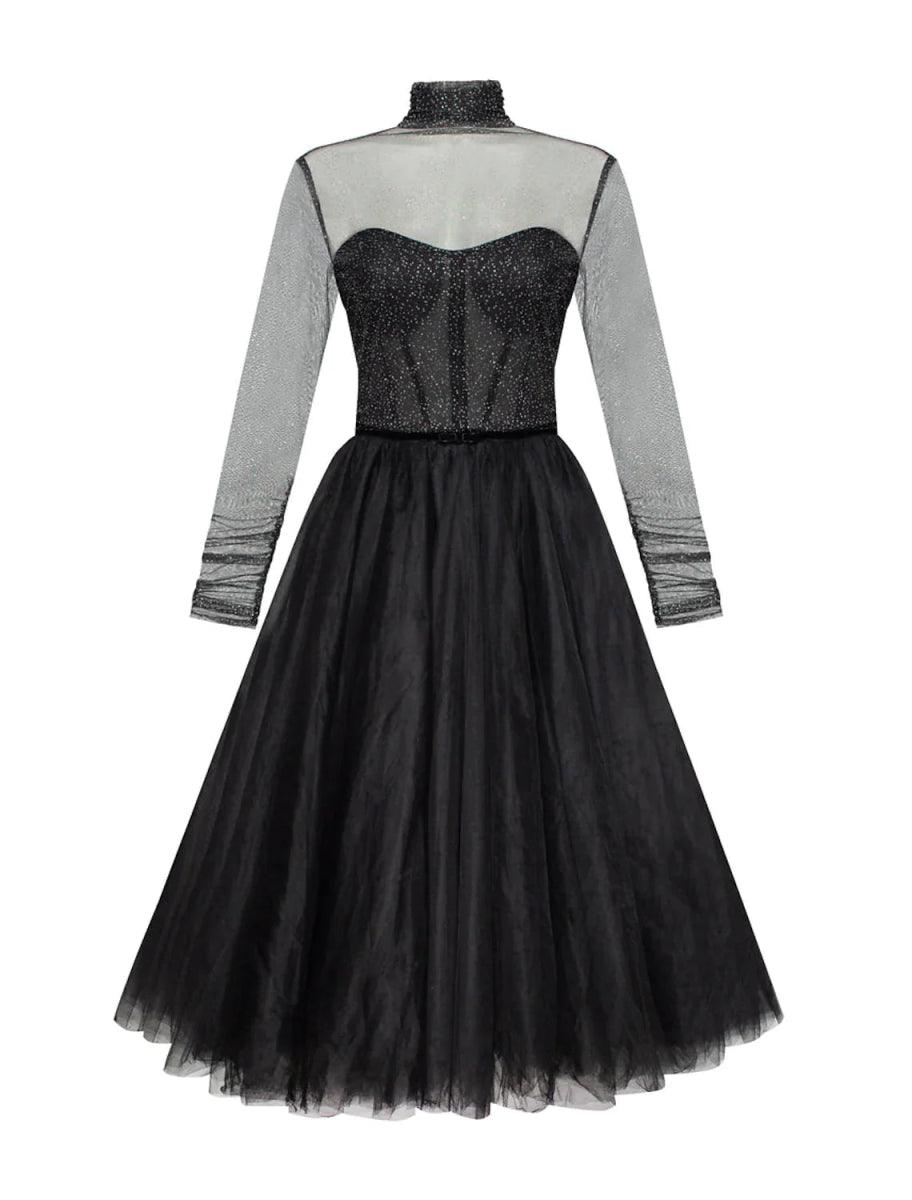 long sleeve wednesday addams dress NumberSea-A-Line Cocktail Dresses Vintage Homecoming Knee Length High Neck Family Tulle with Pleats Pure Color Wednesday Adams dress DVIDS - Images - Dress Shirt Size:16/35-36 perfect for cosplay conventions