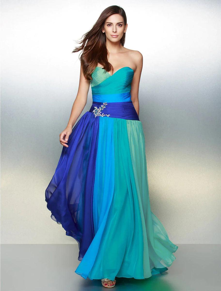 A-Line Color Block Dress Wedding Guest Floor Length Sleeveless Sweethe – NumberSea