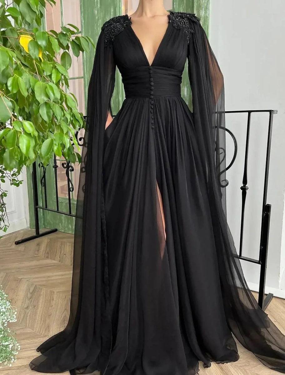 NumberSea-A-Line Evening Gown Black Dress Plus Size Formal