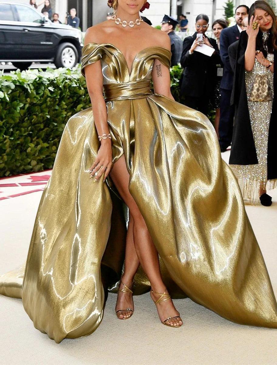 NumberSea-A-Line Evening Gown Celebrity Style Dress Carnival Wedding Reception Floor Length Sleeveless Off Shoulder Satin with Ruched Champagne NumberSea-A-Line Evening Gown Celebrity Style Dress Carnival Wedding Reception Floor Length Sleeveless Off Shoulder Satin with Ruched Champagne