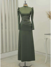 NumberSea - A - Line Evening Gown Christmas Elegant Dress Formal Ankle Length Long Sleeve High Neck Satin with Glitter Ruched