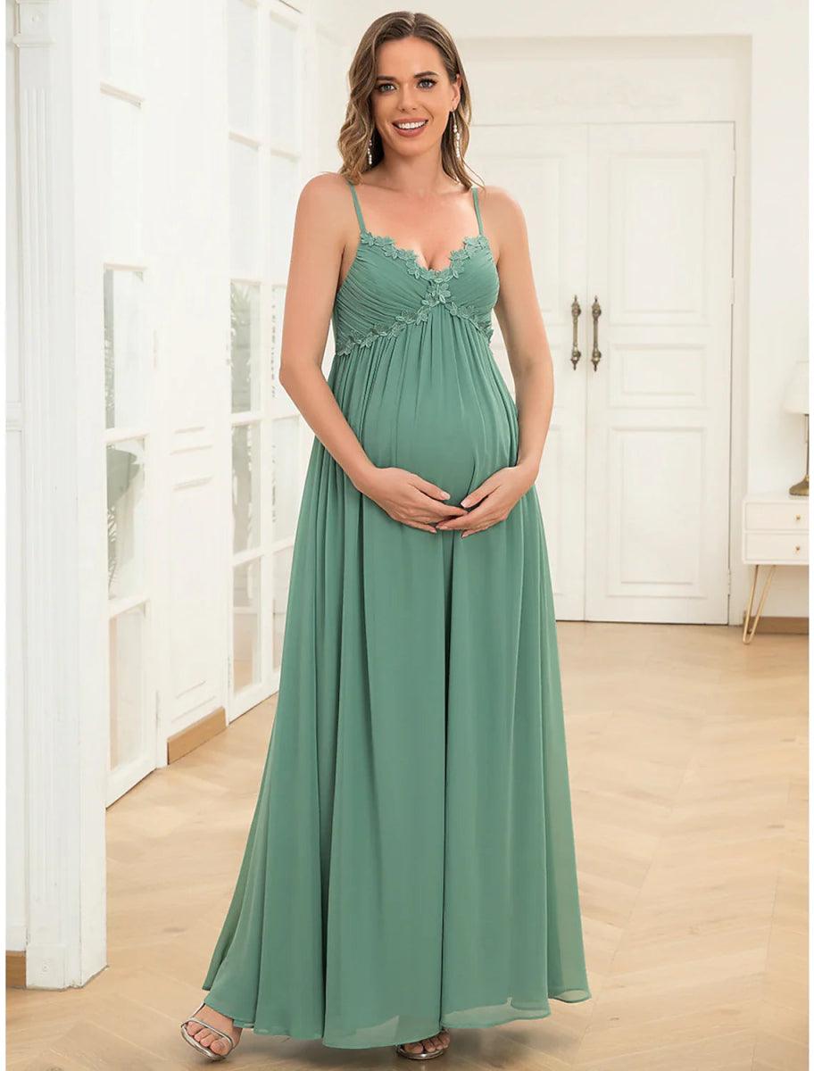 A-Line Evening Gown Maternity Dress Wedding Guest Wedding Party Floor Length Sleeveless V Neck Chiffon V Back with Draping, US 10 / UK 14 / EU 40 A-Line Evening Gown Maternity Dress Wedding Guest Wedding Party Floor Length Sleeveless V Neck Chiffon V Back with Draping, US 10 / UK 14 / EU 40
