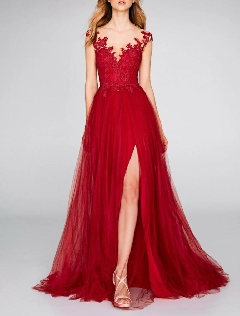 NumberSea-A-Line Evening Gown Party Dress Christmas Red Green Dress Engagement Prom Court Train Sleeveless V Neck Chiffon with Slit Appliques Custom NumberSea-A-Line Evening Gown Party Dress Christmas Red Green Dress Engagement Prom Court Train Sleeveless V Neck Chiffon with Slit Appliques Custom