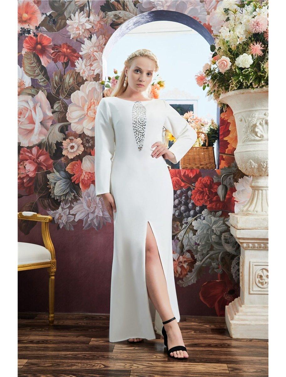 knee length dresses for ladies NumberSea-A-Line Evening Gown Sparkle Dress Engagement Floor Length Long Sleeve Jewel Neck Stretch Fabric with Crystals Slit US 16Plus / UK 20 / EU 46