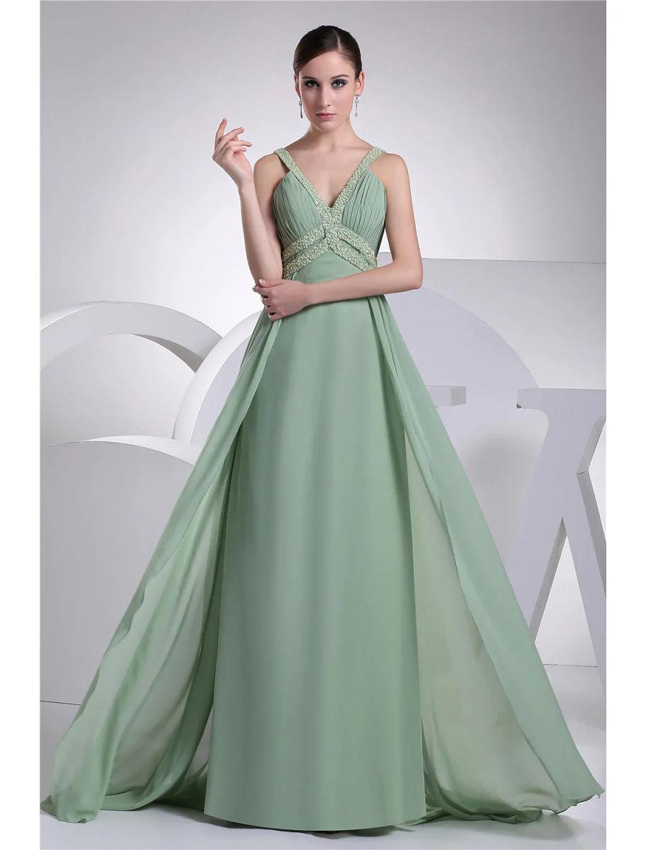 NumberSea-A-Line Evening Gown Sparkle Dress Formal Evening Floor Length Sleeveless Spaghetti Strap Chiffon with Beading US 6 / UK 10 / EU 36