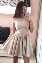 A-Line Halter Sleeveless Satin Short Prom Dress Homecoming Dresses
