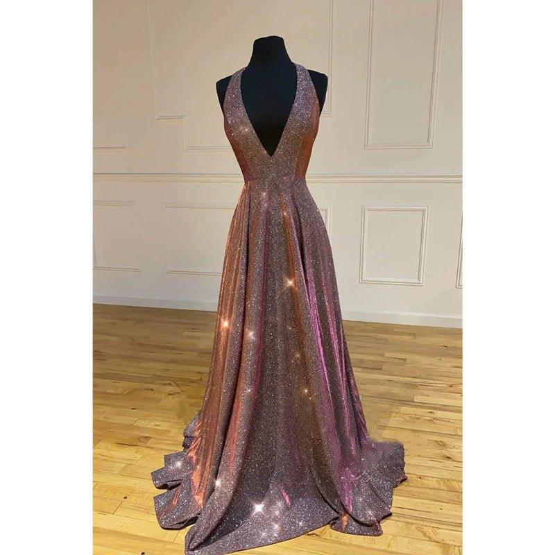 NumberSea-A-line Halter V-neck Sparkle Prom Dress Glitter Pageant Dress NumberSea-A-line Halter V-neck Sparkle Prom Dress Glitter Pageant Dress