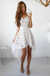 A-line High Low Straps Simple White Lace Homecoming/Party Dresses