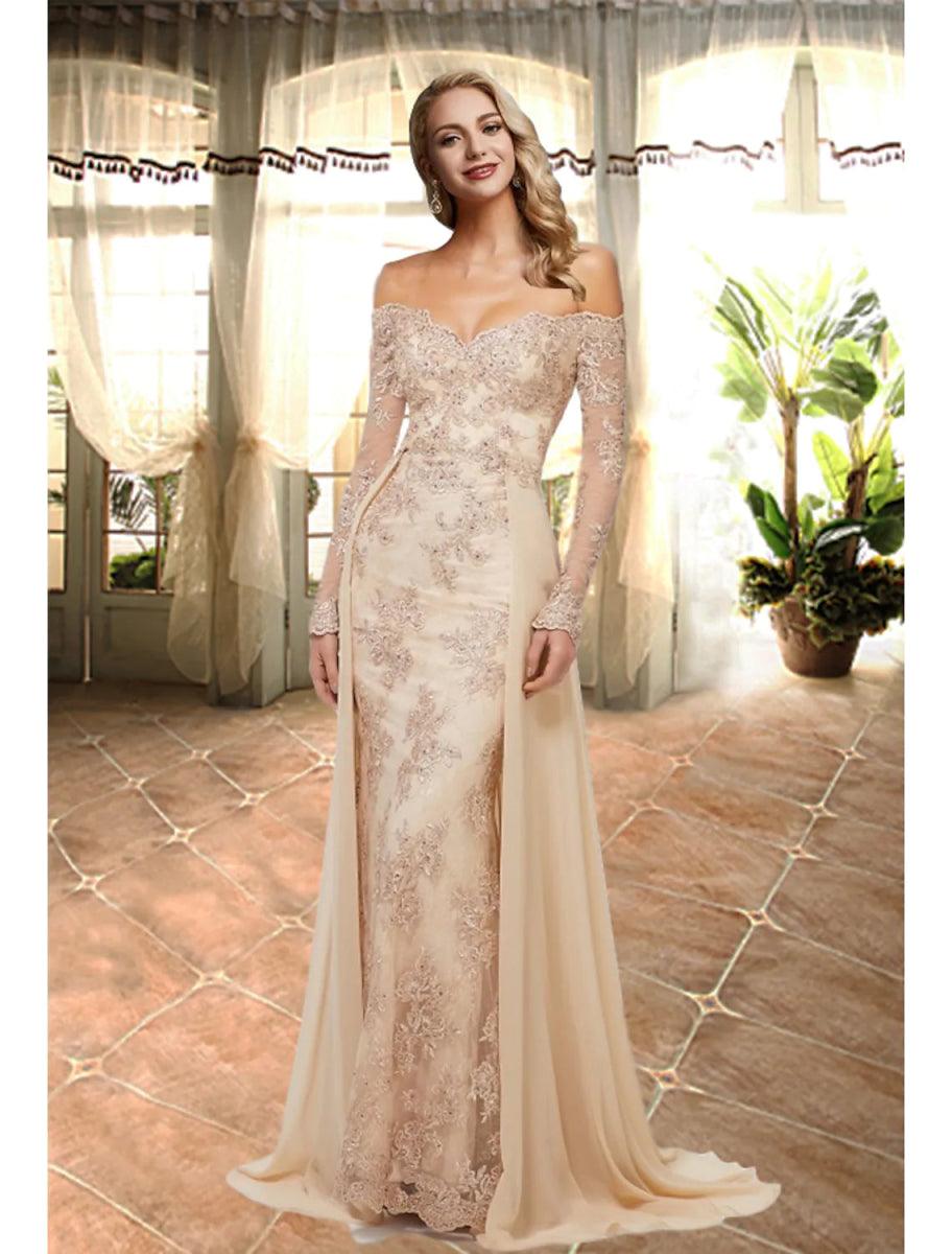 green emerald velvet dress A-Line Luxurious Elegant Engagement Formal Evening Dress Sweetheart Neckline Long Sleeve Sweep / Brush Train Lace with Overskirt Lace Insert Appliques