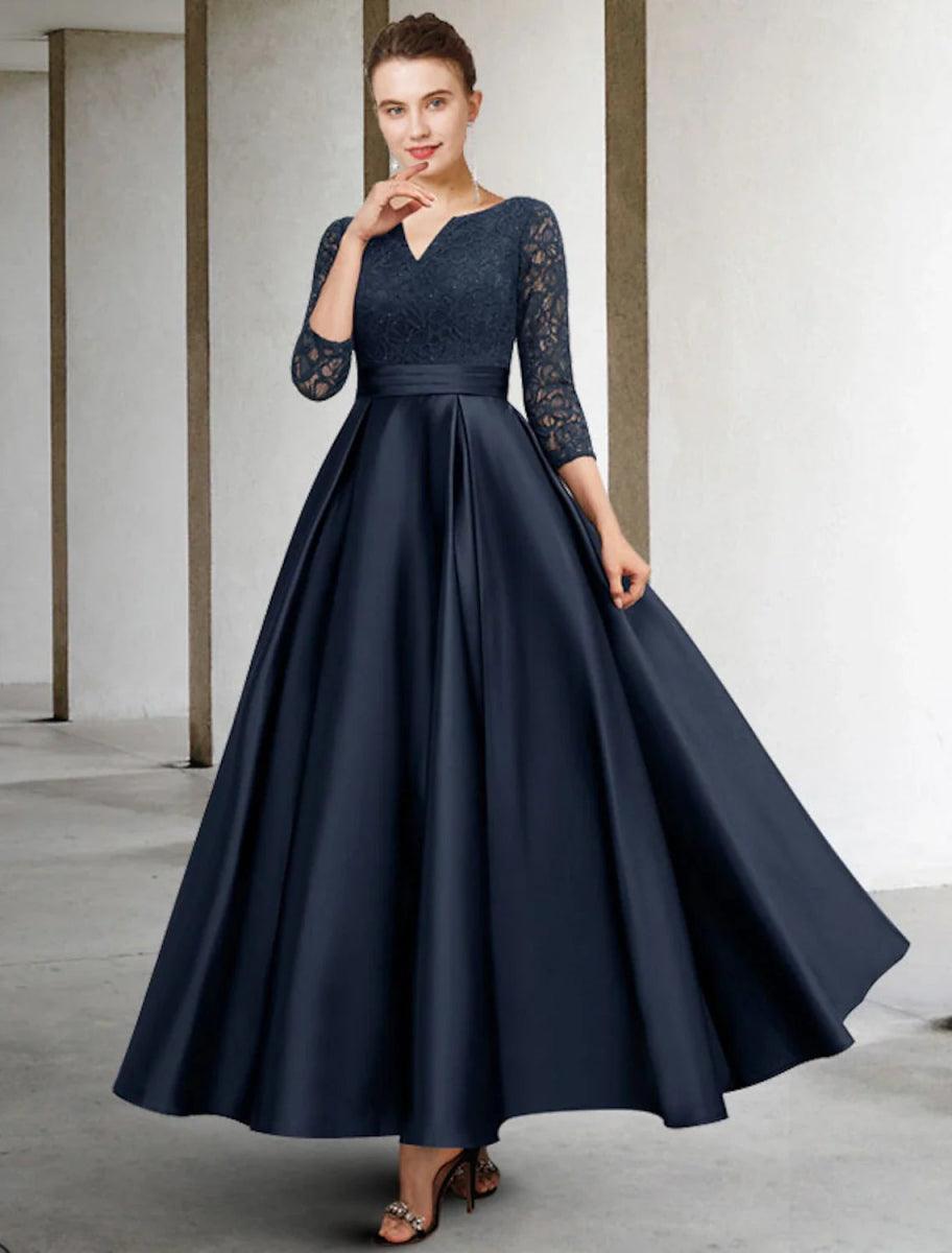 A-Line Mother of the Bride Dress Plus Size Elegant V Neck Ankle Length – NumberSea