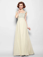 NumberSea - A - Line Mother of the Bride Dress Sparkle & Shine Straps Floor Length Chiffon Sleeveless No with Beading