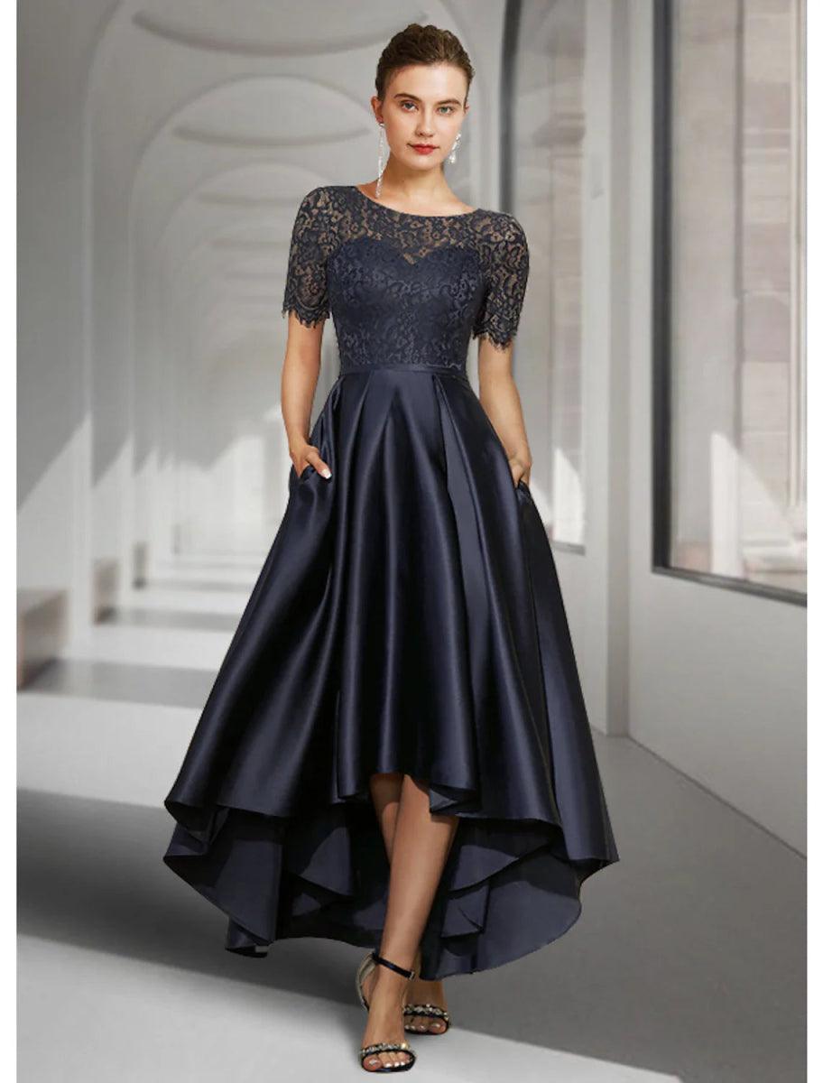 A-Line Mother of the Bride Dress Wedding Guest Elegant High Low Scoop