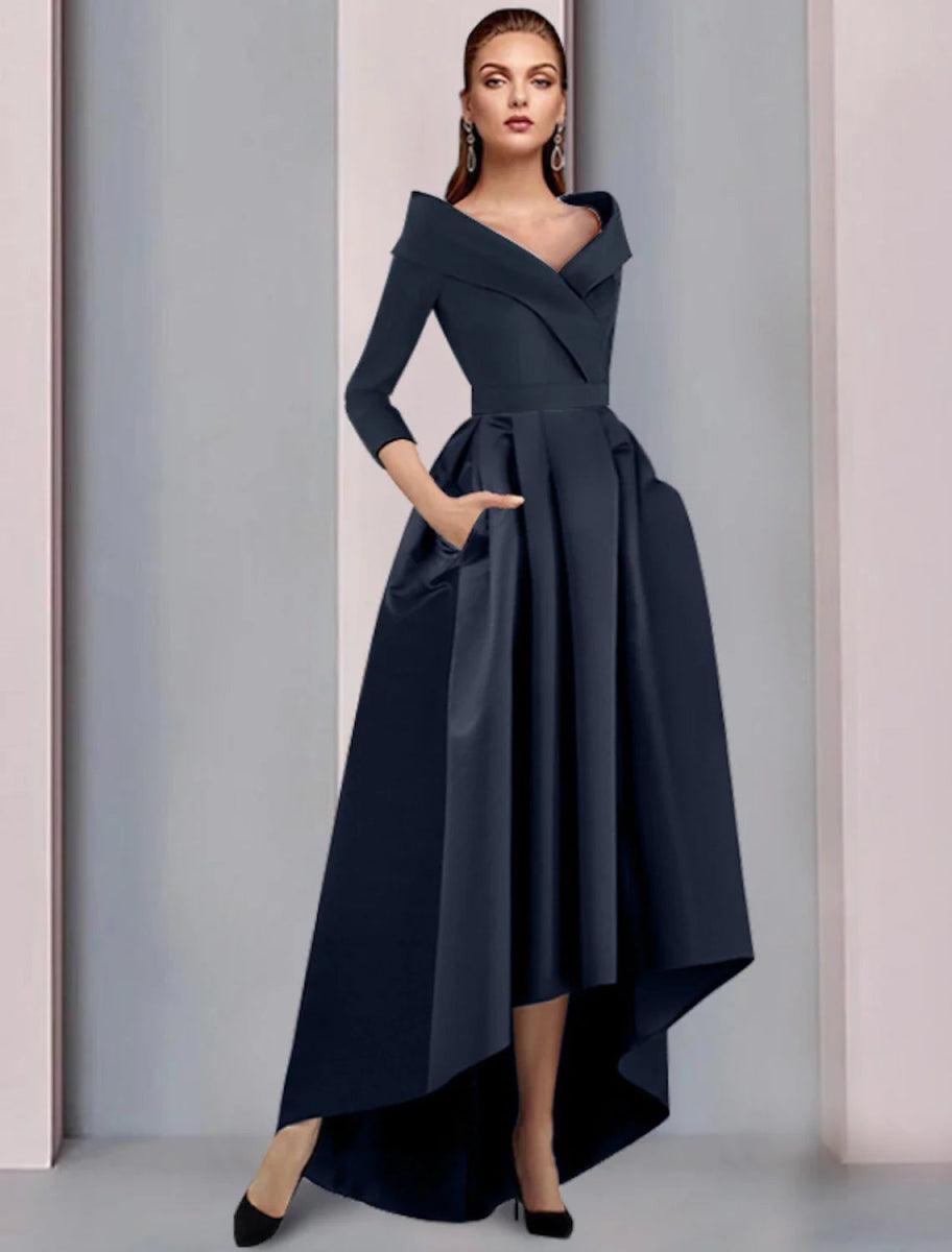 NumberSea-A-Line Mother of The Bride Dress Wedding Guest Elegant High Low Sweet Spaghetti Strap Asymmetrical Tea Length Satin 3/4 Length Sleeve with NumberSea-A-Line Mother of The Bride Dress Wedding Guest Elegant High Low Sweet Spaghetti Strap Asymmetrical Tea Length Satin 3/4 Length Sleeve with
