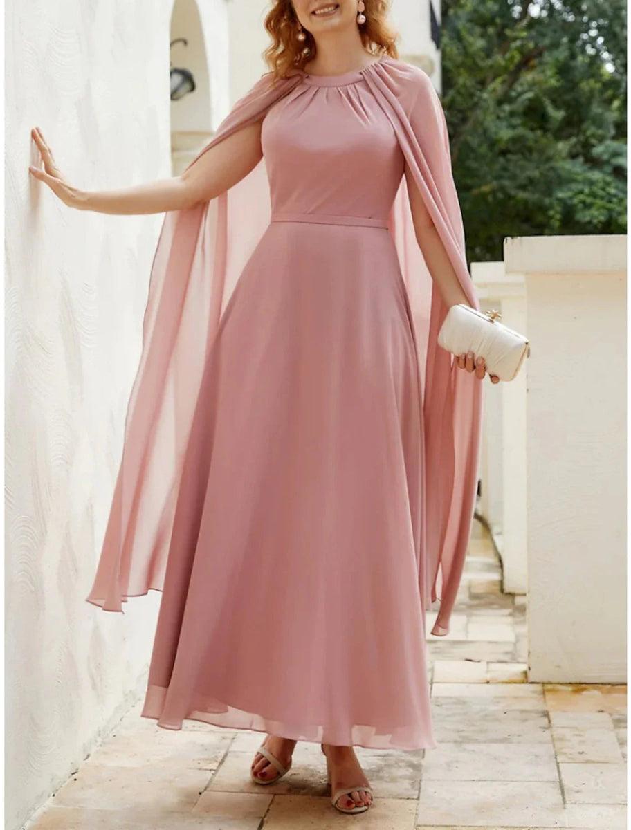 NumberSea-A-Line Mother of the Bride Dress Wedding Guest Elegant Jewel Neck Ankle Length Chiffon Sleeveless with Ruching Solid Color NumberSea-A-Line Mother of the Bride Dress Wedding Guest Elegant Jewel Neck Ankle Length Chiffon Sleeveless with Ruching Solid Color