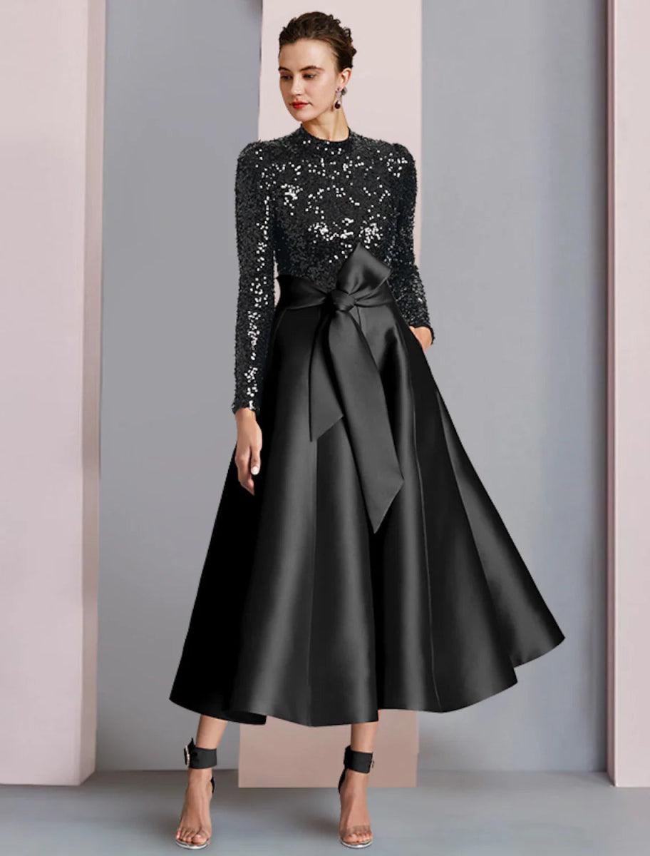 high neck long sleeve dress for wedding guest Annhoo Wedding Guest Dresses for Women V Neck Wrap Long Sleeve Formal Dress Loose Pleated Side Slit Maxi Dress, Women's, Size: Large, Black