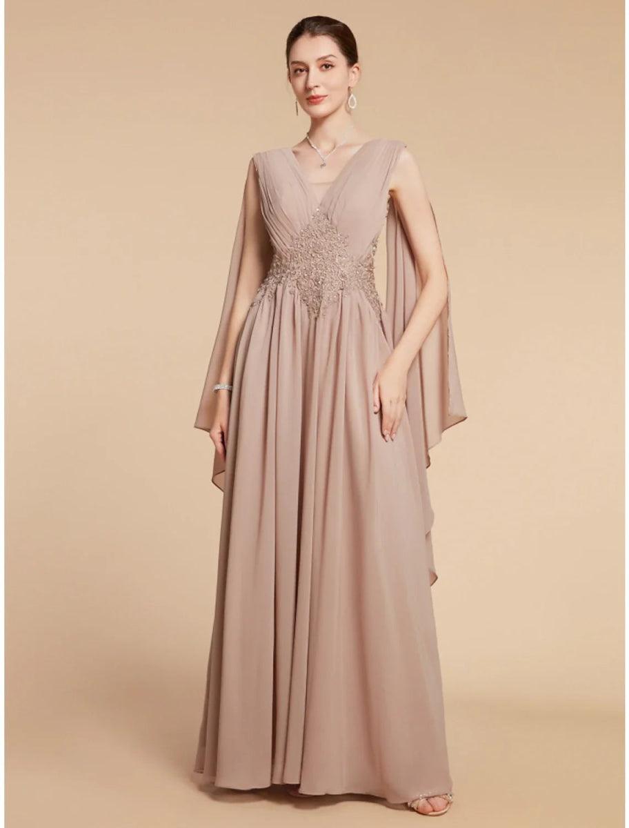 NumberSea-A-Line Mother of the Bride Dress Wedding Guest Elegant V Neck Ankle Length Chiffon Lace Sleeveless with Ruching Solid Color NumberSea-A-Line Mother of the Bride Dress Wedding Guest Elegant V Neck Ankle Length Chiffon Lace Sleeveless with Ruching Solid Color