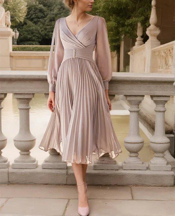 tea length long sleeve mother of the bride dresses NumberSea-A-Line V-Neck Sleeves Tea-Length Chiffon black bridesmaid dress strapless satin Festive Holiday Tops - This exquisite mother of Size:3/4 T
