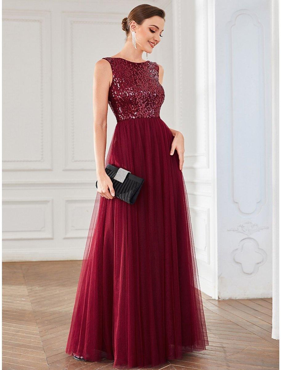 NumberSea-A-Line Party Dresses Sparkle & Shine Dress Wedding Guest Birthday Floor Length Sleeveless Jewel Neck Tulle with Sequin