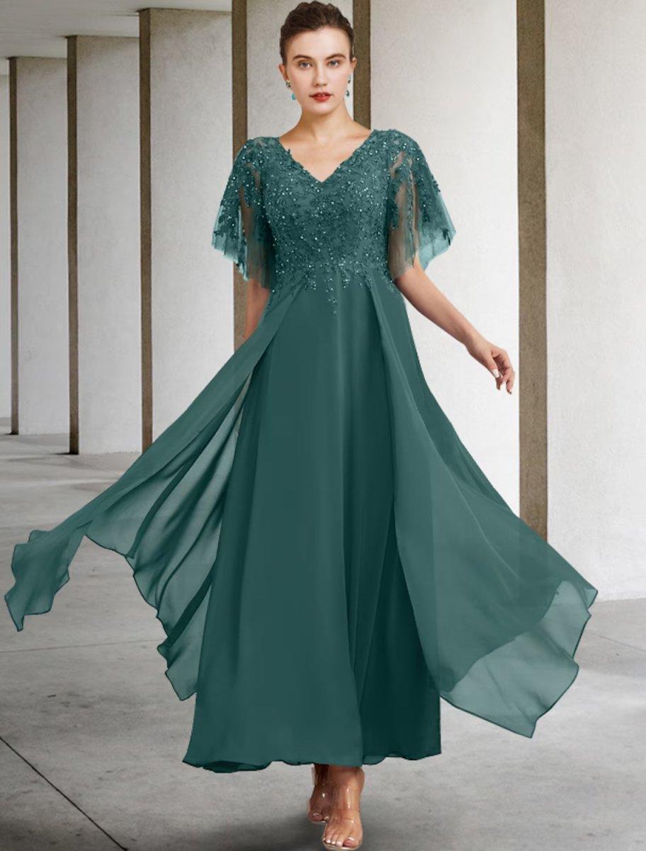 curve a line dress A-Line Plus Size Dresses Elegant Curve Dress Formal Wedding Floor Length Long Sleeve V Neck with Pleats 2026