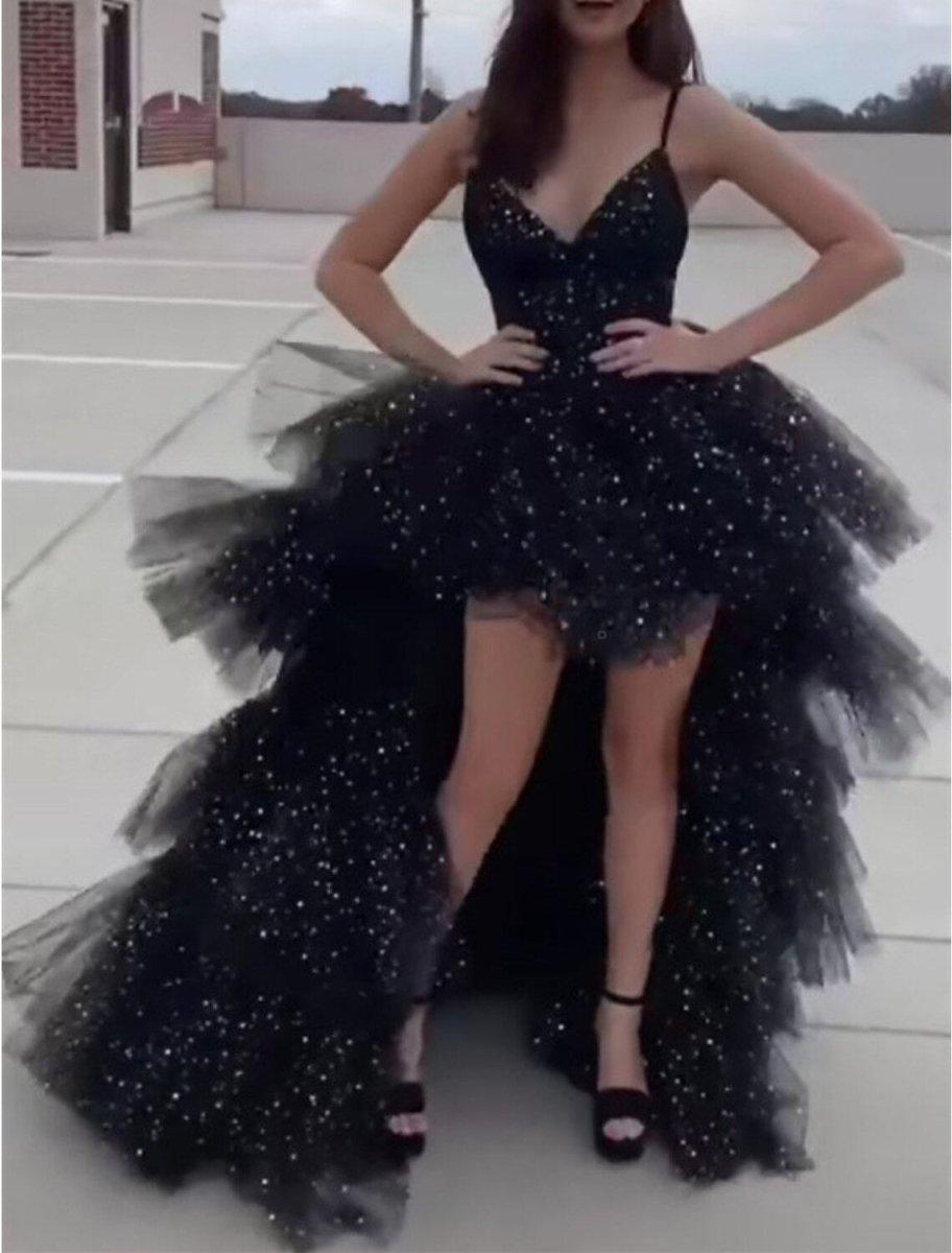 NumberSea-A-Line Prom Dresses Black Dress Dress Birthday Asymmetrical Sleeveless Spaghetti Strap Tulle with Ruched Sequin NumberSea-A-Line Prom Dresses Black Dress Dress Birthday Asymmetrical Sleeveless Spaghetti Strap Tulle with Ruched Sequin