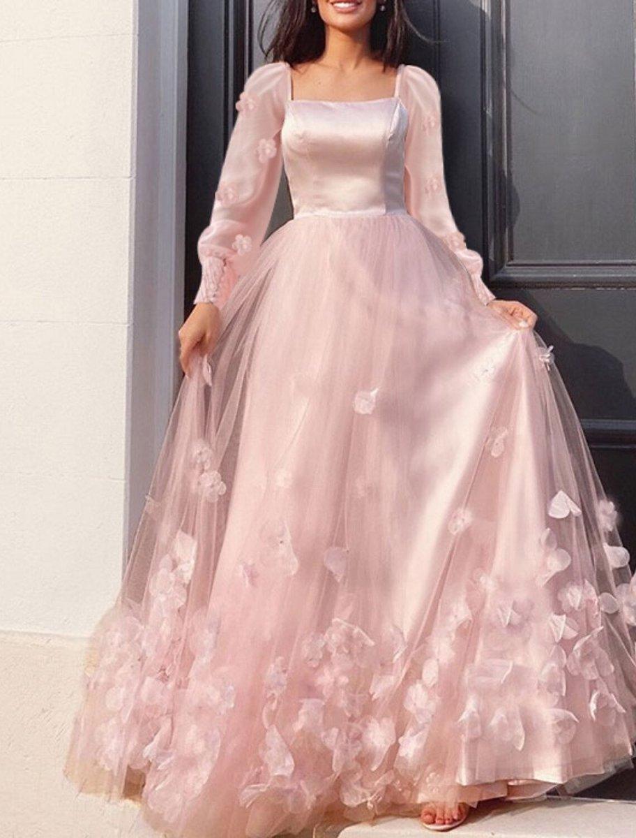 NumberSea-A-Line Prom Dresses Maxi Dress Wedding Guest Sweet 16 Floor Length Long Sleeve Scoop Neck Tulle with Appliques Butterfly