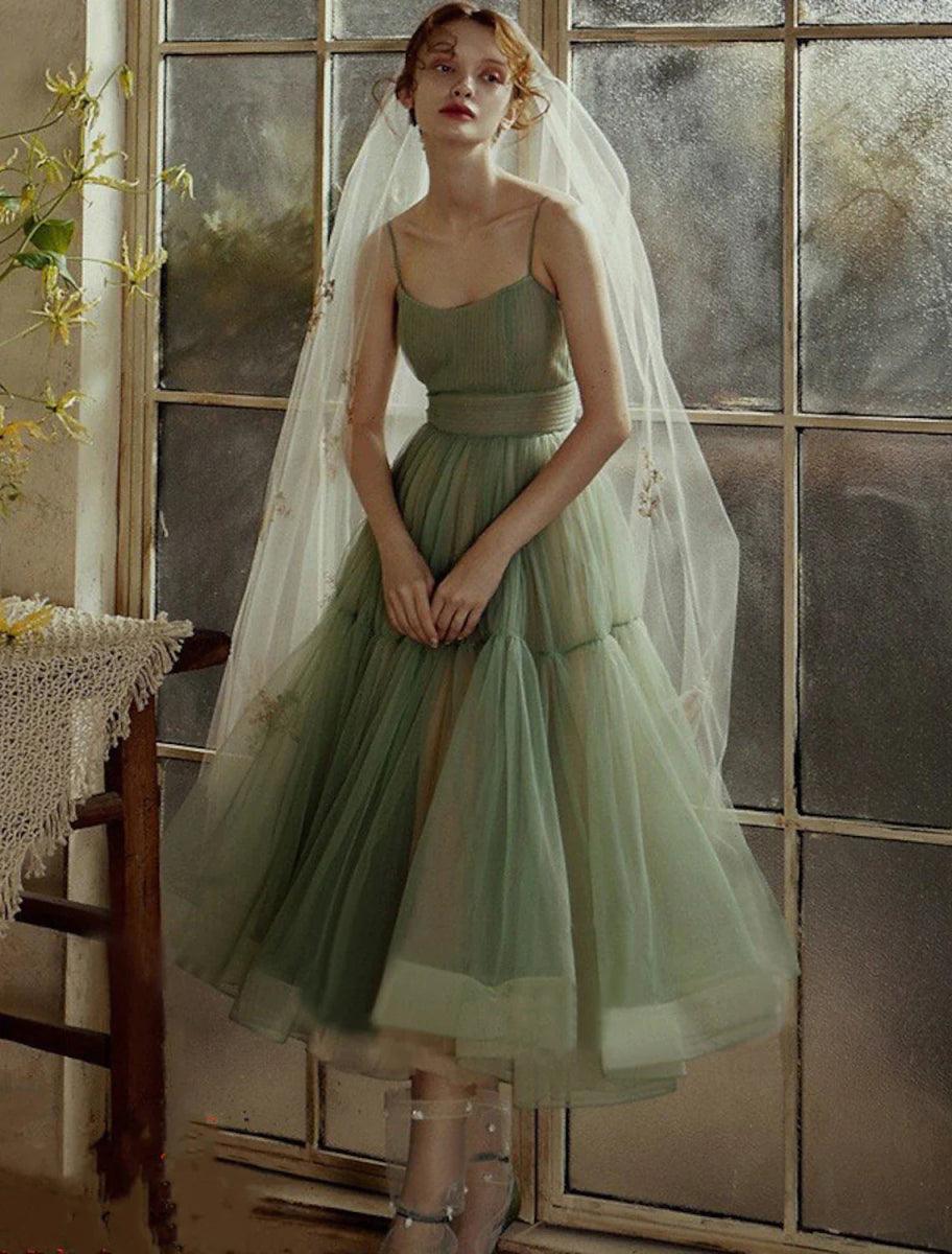 A-Line Prom Dresses Minimalist Dress Wedding Guest Tea Length Sleevele – NumberSea