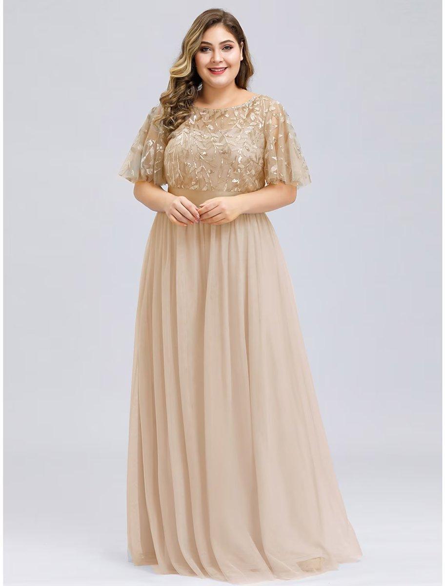 plus size a line dresses for wedding guest Ever-Pretty Inclusive Plus Size Glitter V-Neck Flutter Sleeve Midi Cocktail Dress